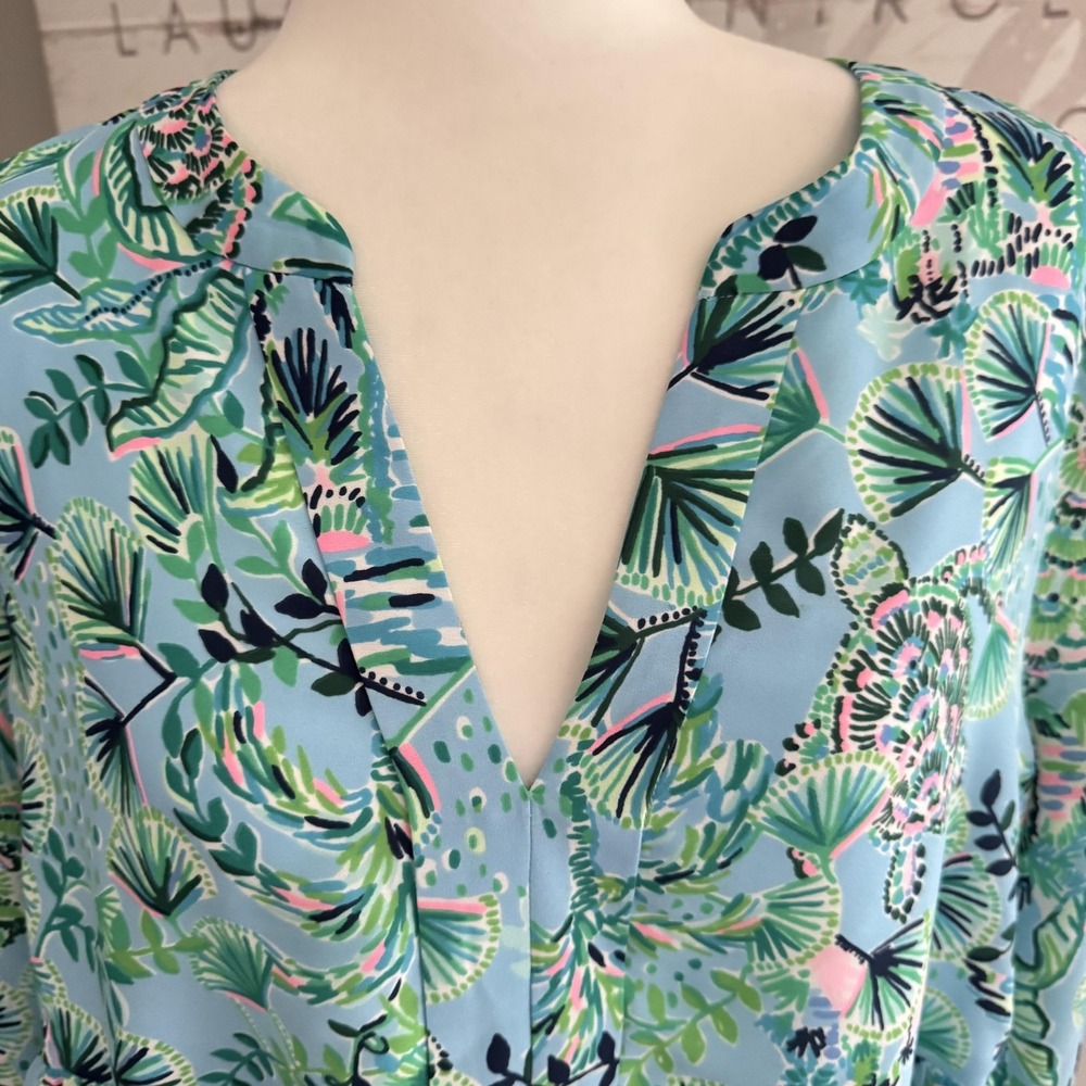 Lilly Pulitzer Aqua Tropical-Print Long Sleeve Dress - Picture 2 of 12